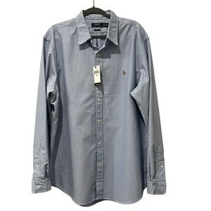 Polo Ralph Lauren Blue Oxford Button Down Shirt Classic Fit Flesh Pony Men's XXL